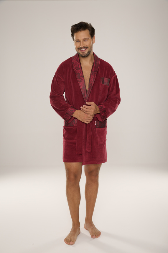 866 Noble Férfi De Lafense velúr fürdőköpeny - rövid, elegáns, pamut - bordó