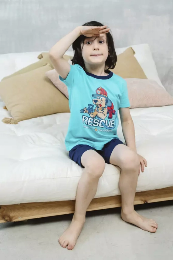 Remek fiú pizsama rövid ujjú, nadrágos olasz divat - türkizkék