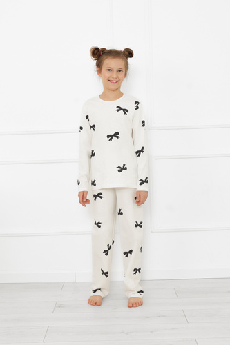 Lány pizsama Fiocca- ekrü, pamut, hosszú ujjú és nadrágos Olasz Divat