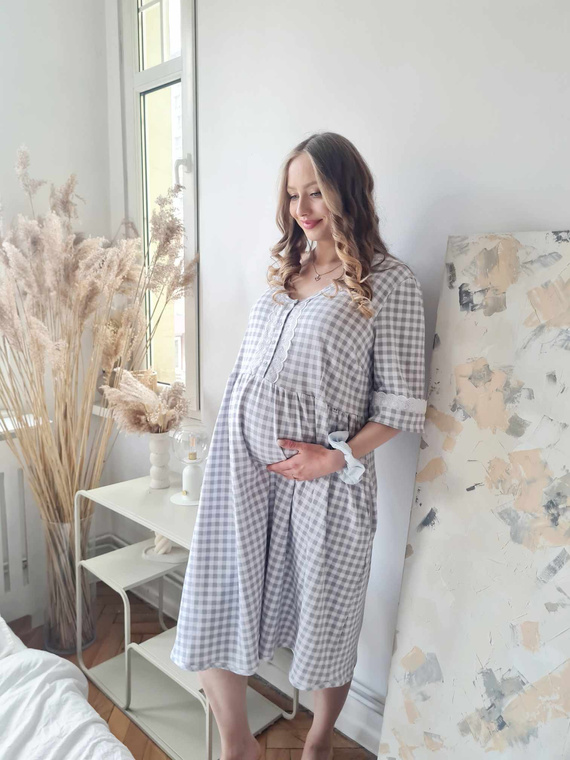 34LI Lidia Terhesség és szoptatás póló Marija - 100% pamut, klasszikus kockás