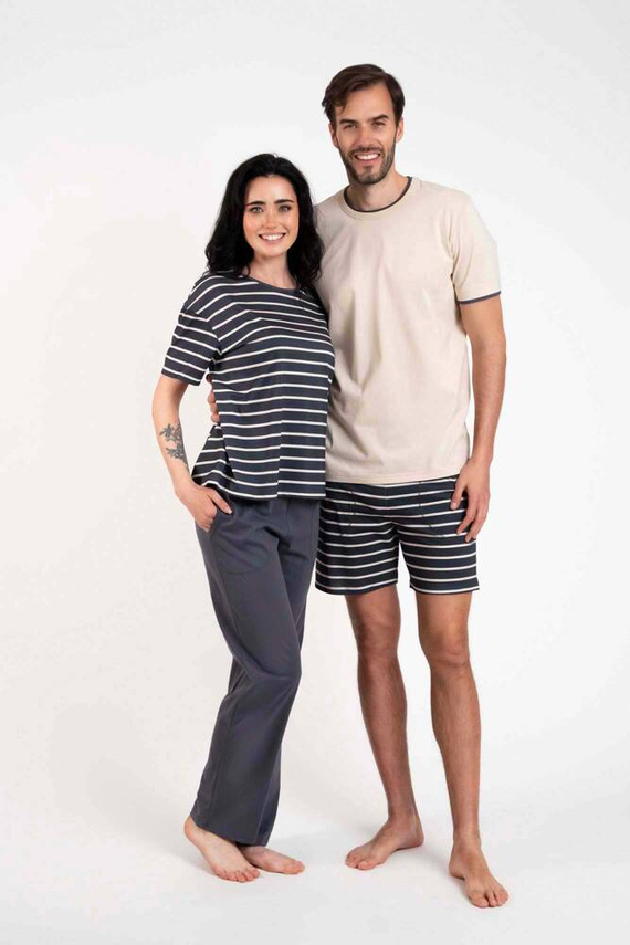 Betty Női pizsama rövid ujjú, hosszú nadrágos olasz divat - grafit/grafit nyomtatás