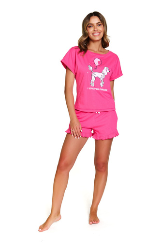 7357 Doctor Nap pamut női pizsama - aranyos szett fodrokkal - bazsarózsa