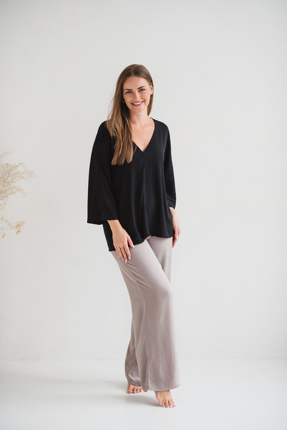 Mamafullness Terhességi blúz szoptatáshoz Milk&Love fekete- viszkóz, 3/4 ujjú, oversize, szoptatáshoz