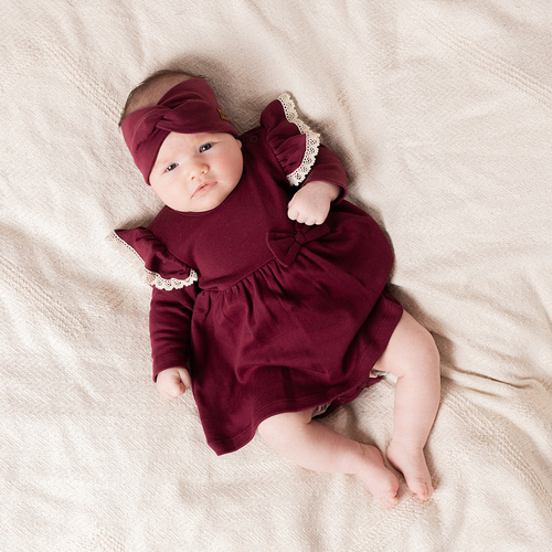 217160 Alisa Nicol ruha-body - bordó, hosszú ujjú, fodros, masnis, hosszú ujjú