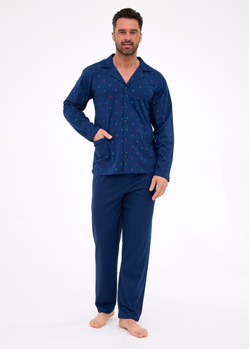 114/79 Cornette férfi pizsama | Nyitott elejű, 100% pamut, gallér és zsebek