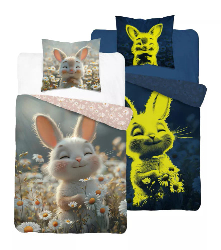 5548 A Fluo 95 Ágynemű sötétben világító nyuszi virágokkal 100% pamut | Gyermekeknek Detexpol