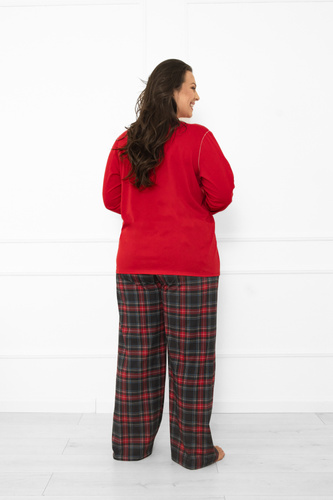 Italian Fashion női pizsama piros színben - pamut, hosszú ujjú és nadrág, kockás