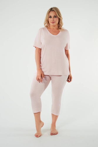 Puntini Női rövid ujjú pizsama, 3/4 nadrág Olasz divat - púderrózsaszín