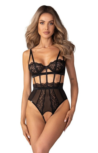 Body Hersis Crotchless Teddy Obsessive - szexi csipke bodysuit nyitott lábtérrel