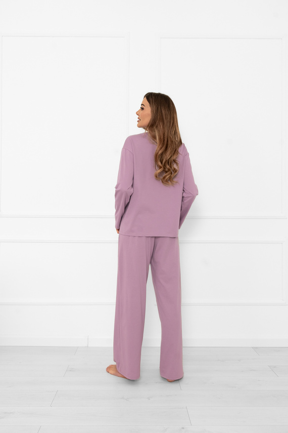 Női pizsama Ksara Italian Fashion - pamut, hosszú ujjú és zsebes nadrág - heather