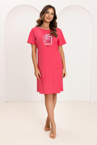 Regina 174 hálóing, pamut, rövid ujjú, fél kerek nyak, málna mintás