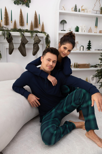 Luke Sensis férfi pizsama - pamut, hosszú, zöld kockás