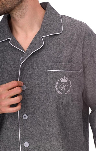 2533 Zeus L&L férfi pizsama - pamut, melange, gallérral és gombokkal