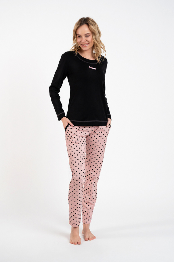 Bonilla Női pizsama hosszú ujjú, hosszú nadrág olasz divat fekete/print