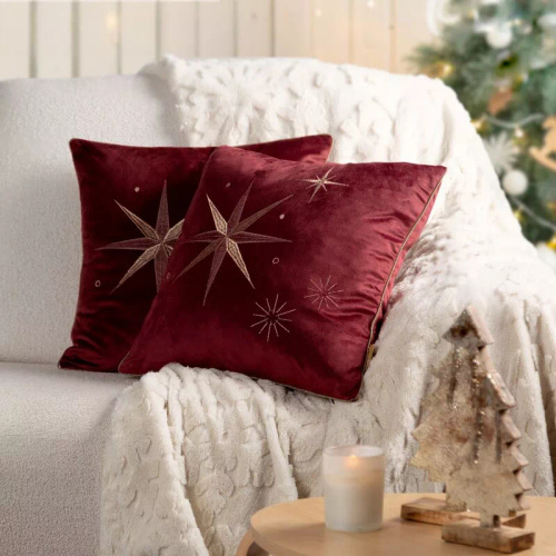 Chp 259 Eurofirany karácsonyi párnahuzat - bordó bársony pezsgő csillaggal