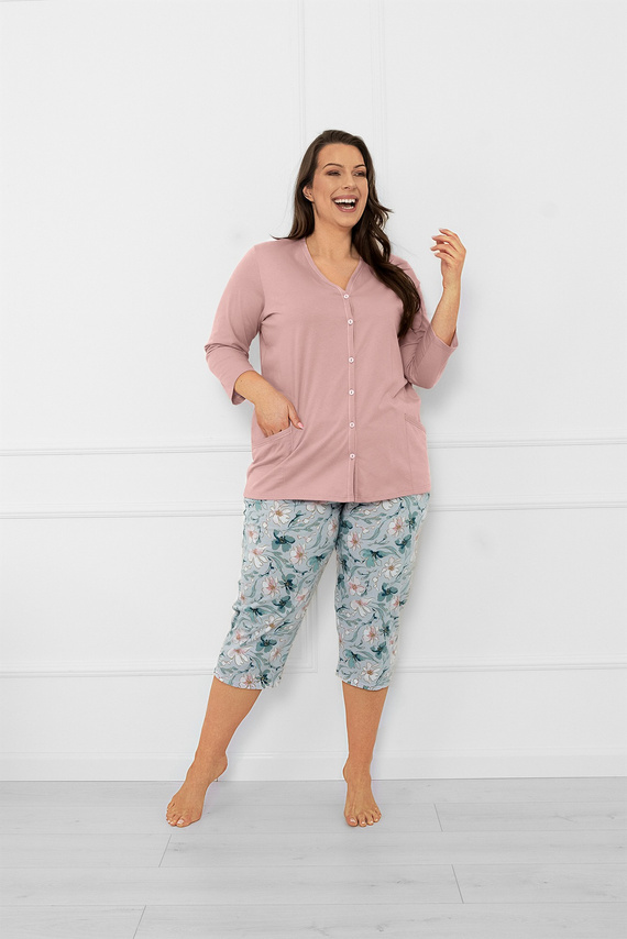 Női pizsama Sekwoja - pamut, 3/4 ujjú és nadrágos, gombokkal Italian Fashion