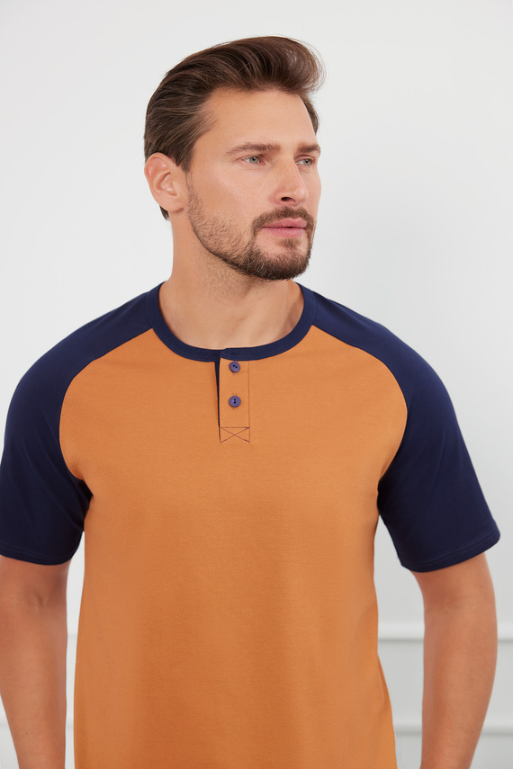 Alexander Férfi rövid ujjú pizsama, hosszú nadrág Italian Fashion - konyak/gránát