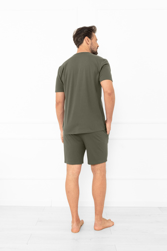 Krystian Italian Fashion férfi olívazöld pizsama - pamut, póló és rövidnadrág