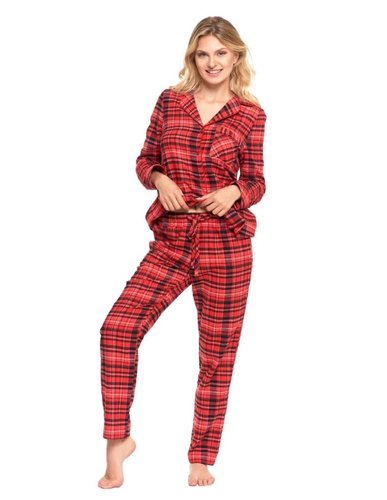 Moraj női pizsama PDD6600-002 - kockás flanel, lefelé gombolva