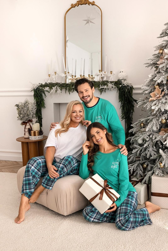 Férfi Regina 507 zöld pizsama - pamut hosszú, nyomtatott ing és kockás nadrág