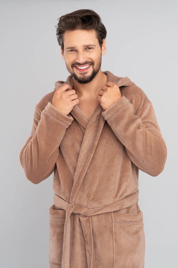 Mimas Férfi kapucnis fürdőköpeny olasz divat - teve színű