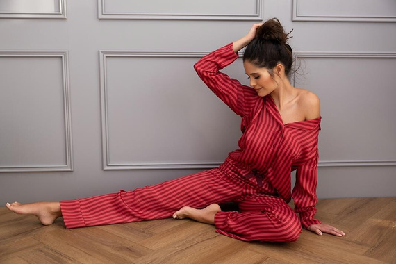 Rosemary Sensis női pizsama - viszkóz, cipzáras, csíkos