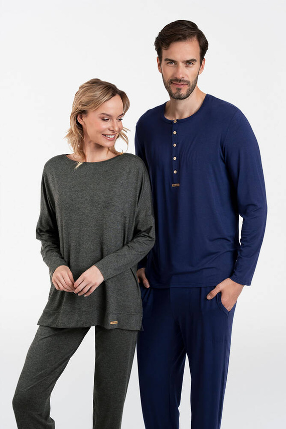 Akord Női szett hosszú ujjú, hosszú nadrág olasz divat - sötét melange