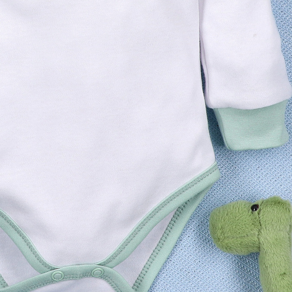 ABN-5565 Dino Explorer Body organikus pamutból Nini fehér - organikus pamut, hosszú ujjú, hosszú ujjú