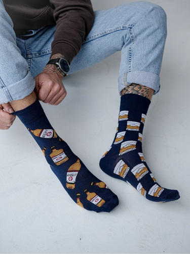 Férfi pamut zokni Whisky Milena 0125-074 navy blue- páratlan, dizájner minta, tökéletes illeszkedés, prémium kényelem a mindennapi viselethez