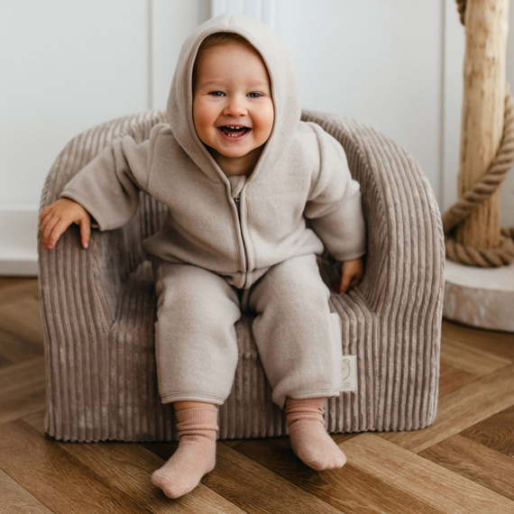 Eevi merinó gyapjú bébi overall - bézs, puha és lélegző