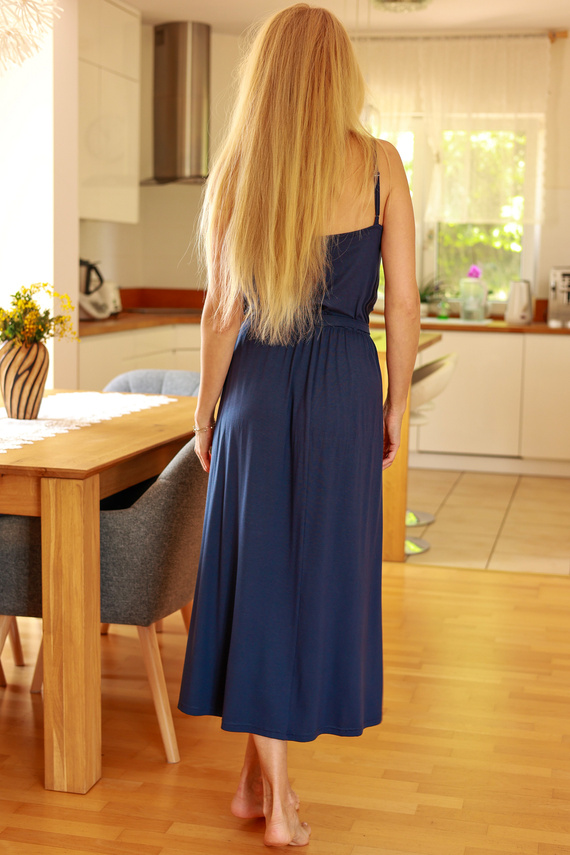 Grace Mirale - Hosszú viszkóz ruha hasítékkal | Lengyel gyártmány - tengerészkék