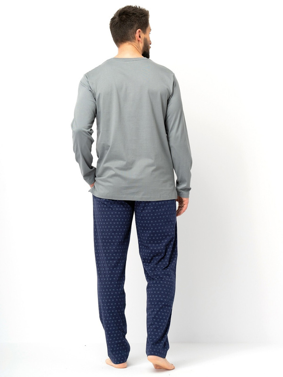 Férfi pizsama Key MNS 612 zöld és tengerészkék - pamut, hosszú ujjú, klasszikus szabású