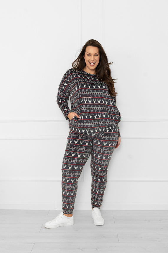 Női szett Navara - gyapjú szett karácsonyi mintás rénszarvasos olasz divat - grafit