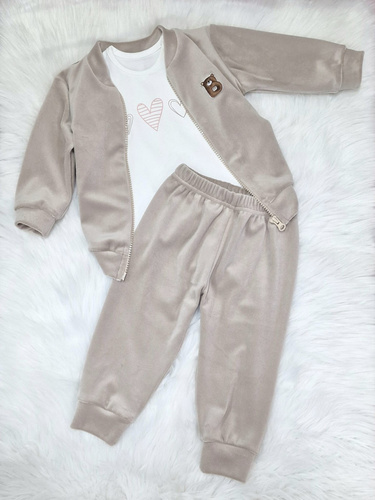 Három szív Bambarillo ekrü baba bodysuit - pamut, sztreccs kötött, tökéletes a "BEAR" tréningruhához