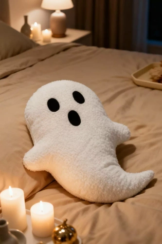 Boucle szellem Díszpárna Spod Igły i Nitki - fehér 28x40 cm, dekoráció Halloween és őszi dekorációhoz