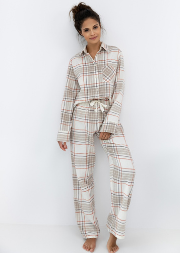 Adalyn Sensis női pizsama - kockás pamut flanel, gombos, lefelé gombolható