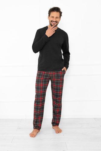 Rusoli férfi pizsama Italian Fashion sötét melange - kockás pamut, hosszú, kényelmes, hosszú, kényelmes