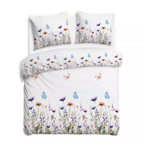 31512/1 Flanel ágynemű Flanelove Darymex fehér színes virágos szett, 100% pamut, meleg és puha