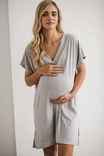 Moon wiskozowa koszula nocna ciążowa i do karmienia Milk&Love jasny szary melanż