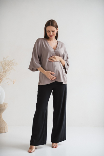 Mamafullness Terhességi blúz szoptatáshoz Milk&Love bézs - viszkóz, 3/4 ujjú, túlméretezett, oversize