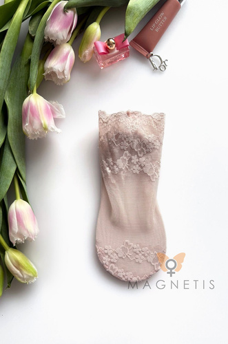 Magnetis GC-251134 női csipkés zokni virágmintával és pamut talprésszel light pink