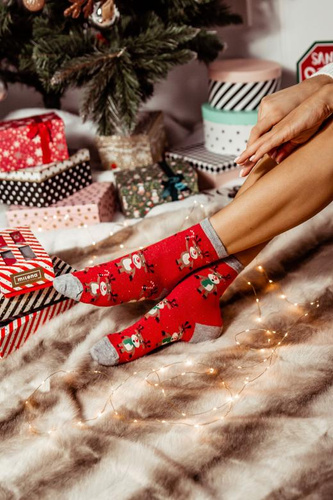 1283.002 Álló rénszarvas Milena - Női karácsonyi zokni, piros