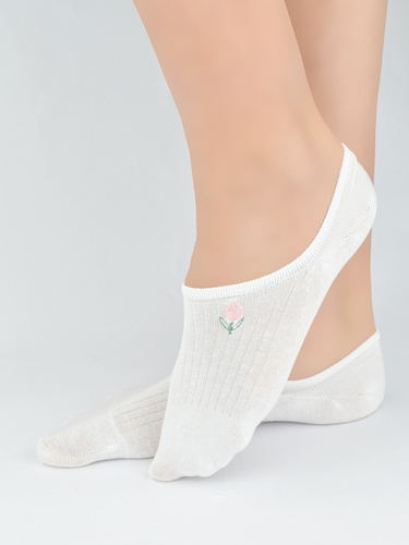 Noviti ST097 női balerina pamut, bordázott díszített hímzéssel