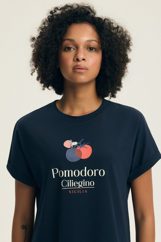 Női hálóing 45183 Estes kék , pamut, rövid ujjú, félig kerek nyakkivágás, bő szabás, laza szabás