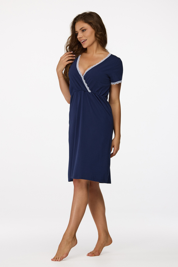 nincs. 36 Terhességi hálóing Senizo tengerészkék - 100% pamut, csipke, rövid ujjú, szoptatáshoz, szoptatáshoz