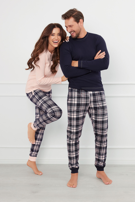 Brit Pizsama Férfi hosszú ujjú, hosszú nadrágos olasz divat - tengerészkék/print