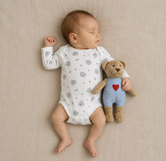 BD16426 Mamatti baba body macis mintával, hosszú ujjú, pamut, fehér