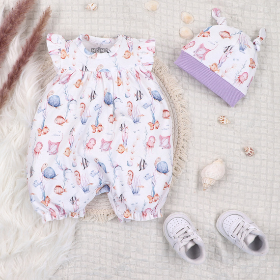 ABN-5481 Vízalatti világ Nini babaruha - organikus pamut, rövid ujjú, rövid ujjú