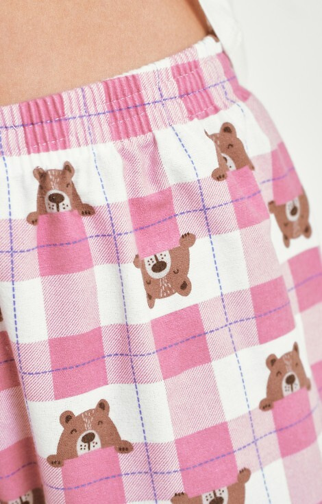 3441 Astrid női pamut pizsama Taro bézs - hosszú ujjú, kockás flanel nadrág