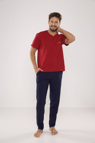 624 Kevin Forex Férfi pizsama - bordó - tengerészkék